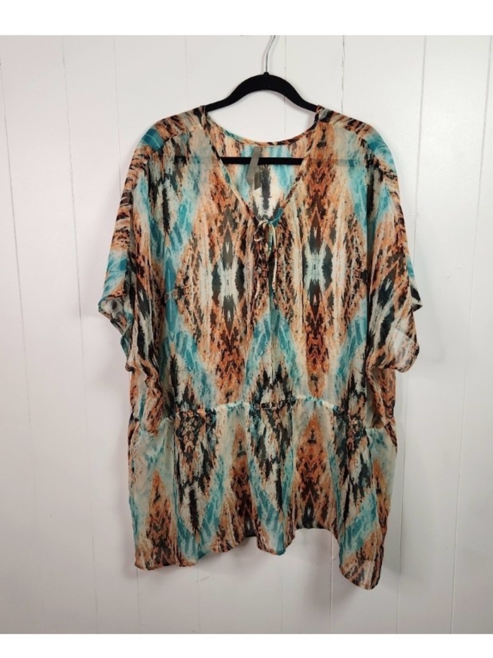 Penningtons Swim Cover-Up Sheer Top Beach Plus Size 4X Lightweight Tie-Dye